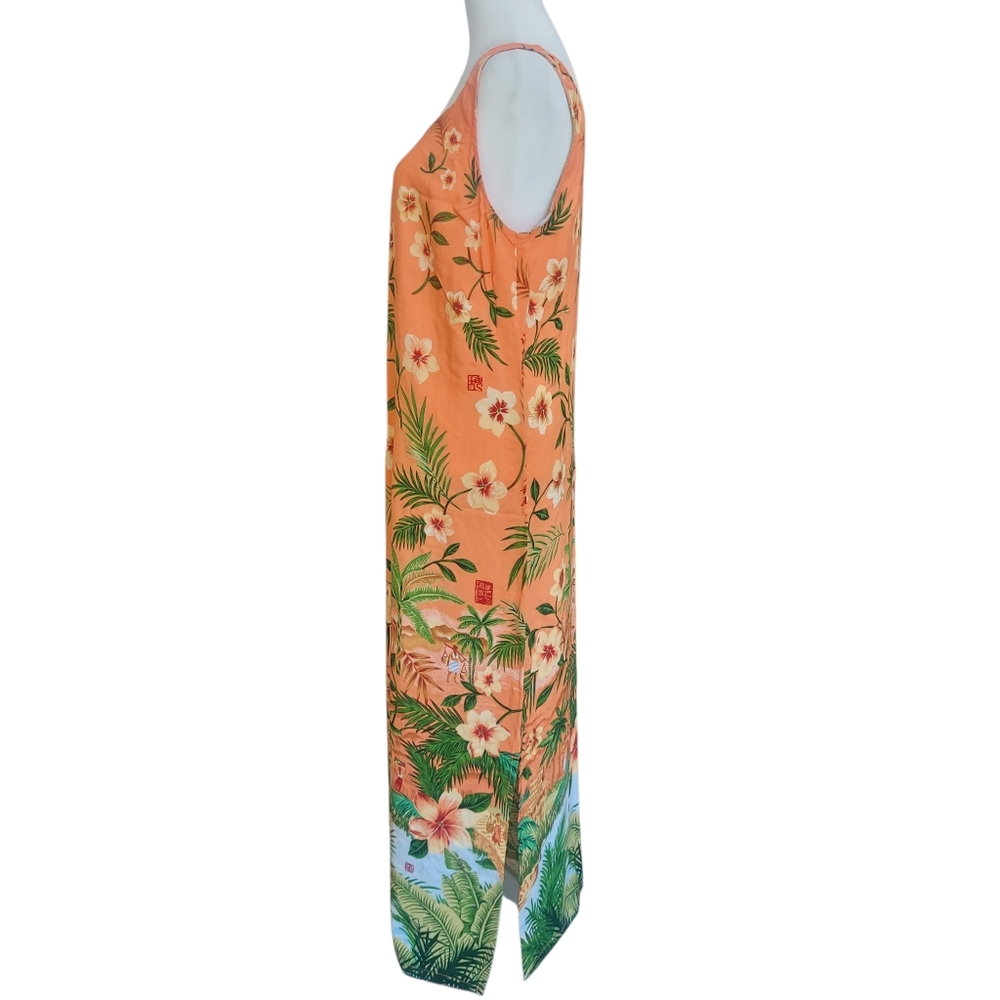 Baja Blue Orange Tropical Floral Maxi Dress Boho Beach Vacation Sz M - Picture 2 of 10